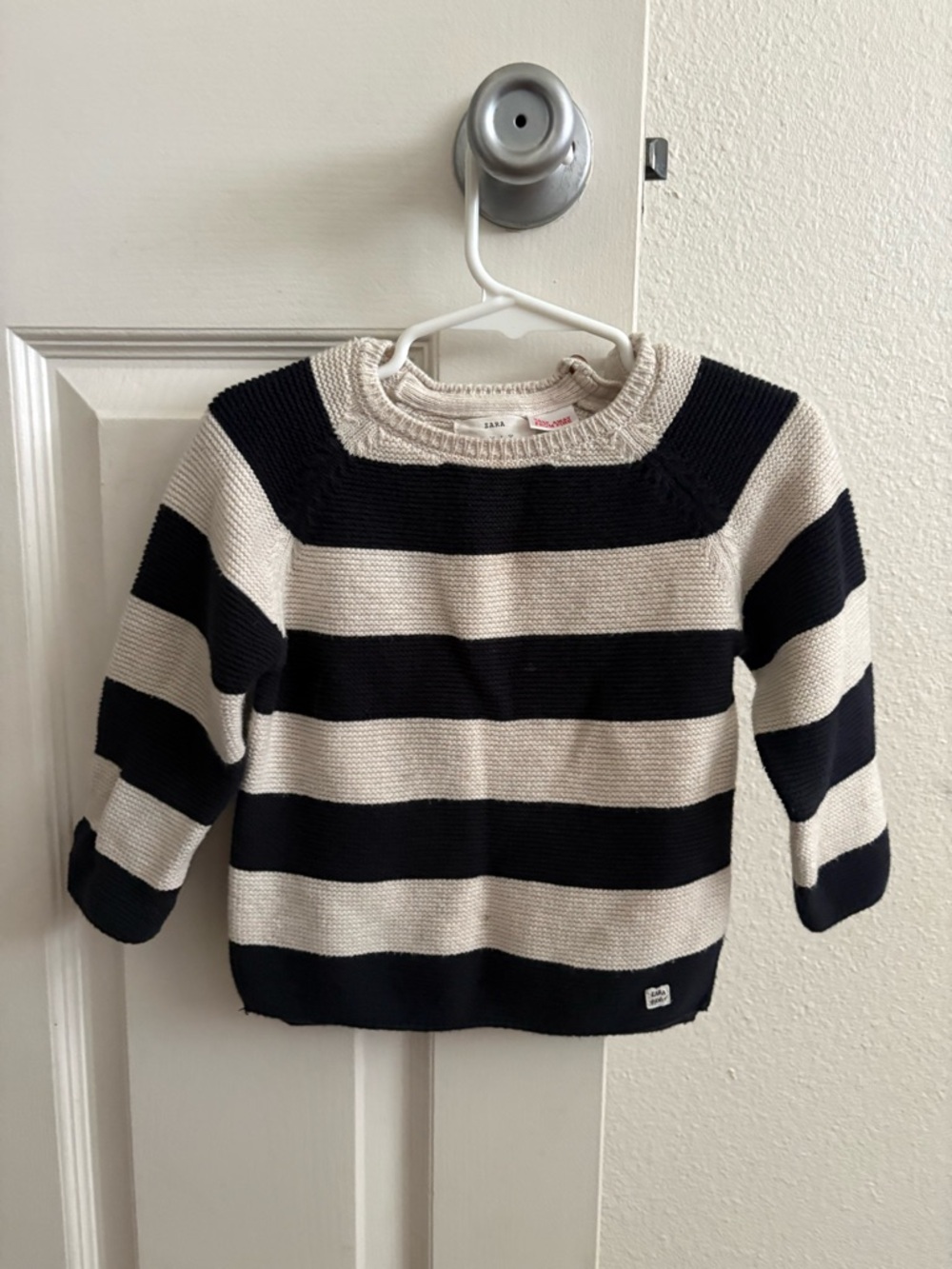 Zara Black & Cream Striped Knit Sweater